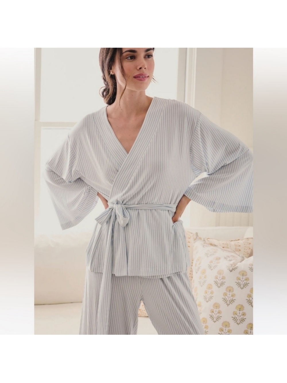 LAKE Blue Striped Kimono Wrap Set